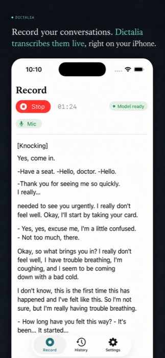 Record screen, live transcription during a doctor's appointment