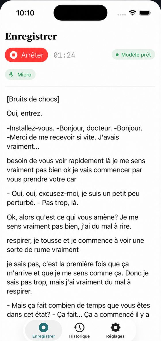 Dictalia sur iPhone : transcription en direct pendant un enregistrement