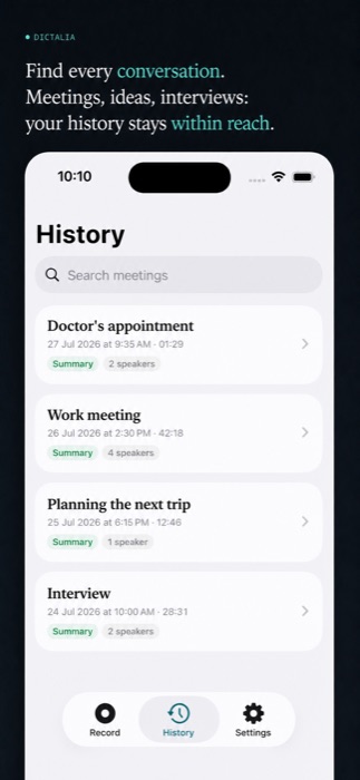 History of recorded meetings with search