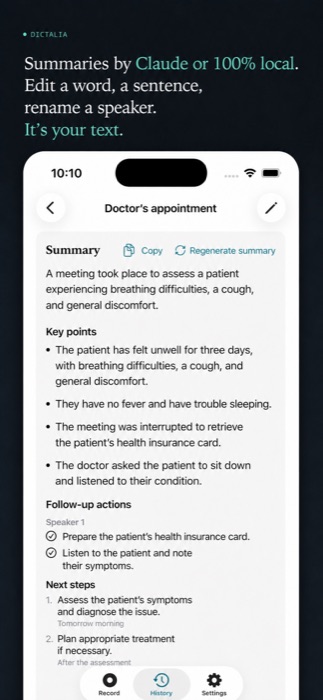 Generated summary with key points, action items and next steps